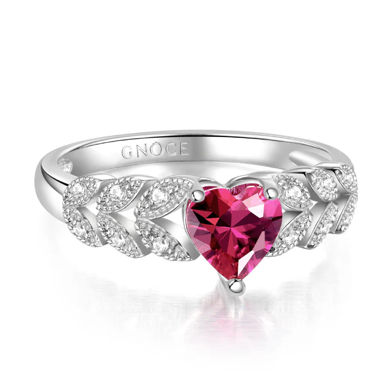 Gnoce Heart Cut Garnet Engagement Ring Platinum-plated Silver Blend - Image 2