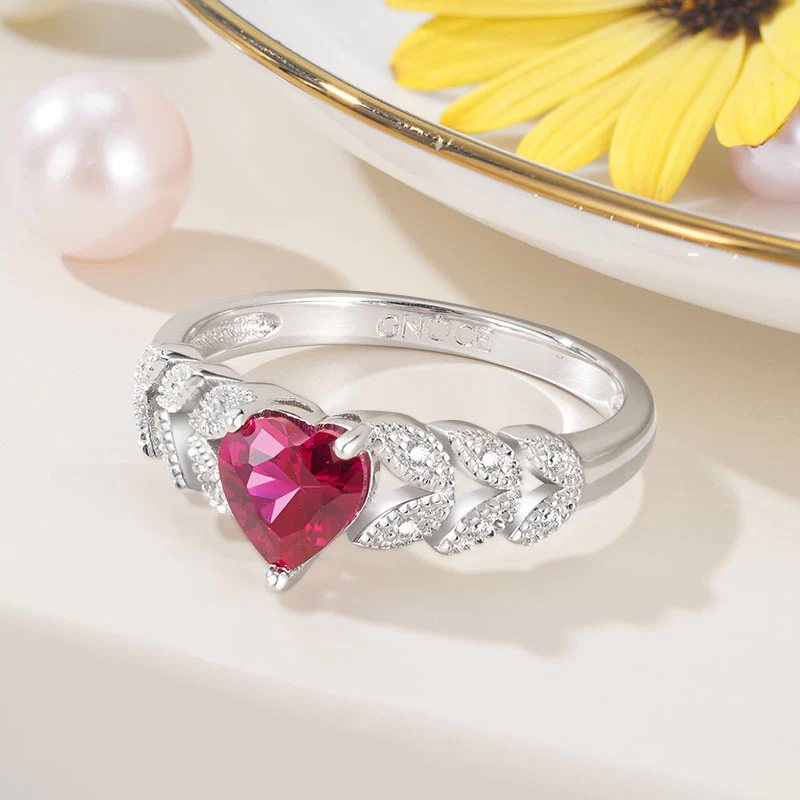 Gnoce Heart Cut Garnet Engagement Ring Platinum-plated Silver Blend - Image 4