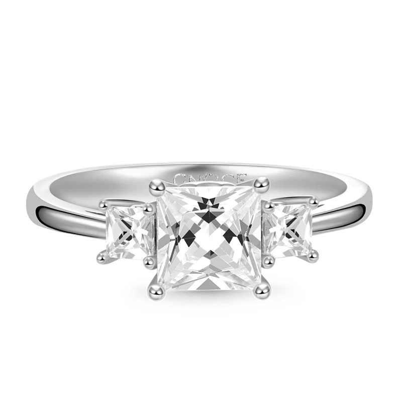 Gnoce Clear Three Stone Ring Platinum-plated Silver Blend - Image 2
