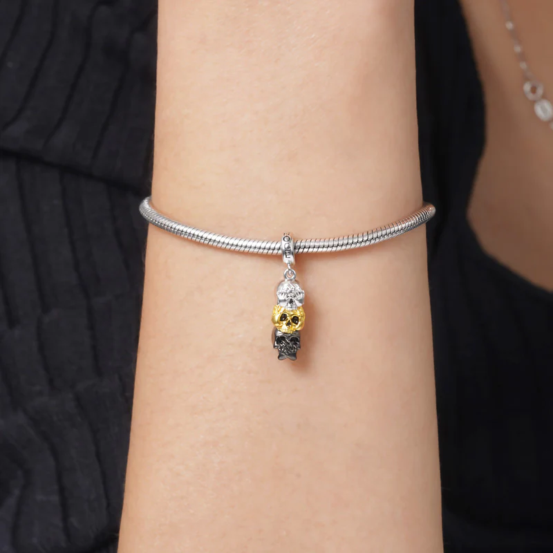 Gnoce See No Hear No Speak Skulls Charm Platinum-plated Silver Blend - Image 3