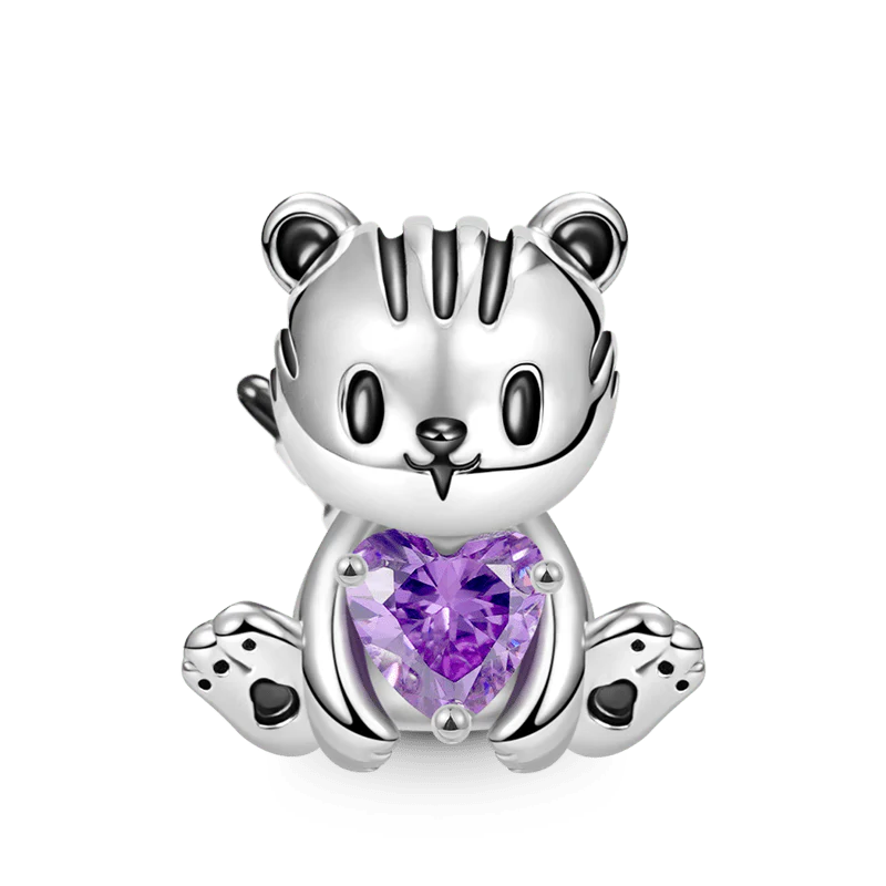 Tiger Embraces Heart Gemstone Charm Bead 925 Sterling Silver