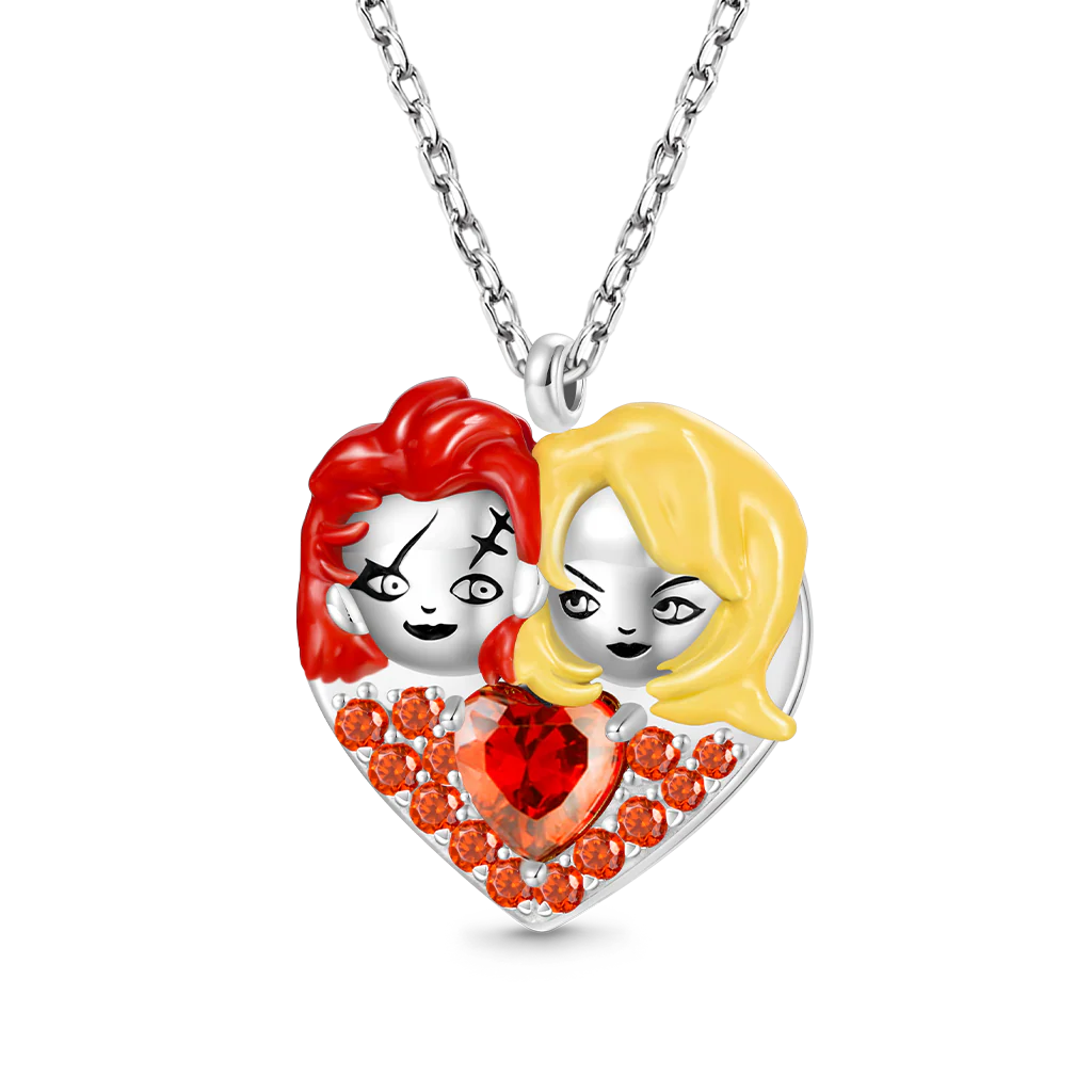 Gnoce Shinny “Til Death Do Us Part” Chucky & Tiff Heart Necklace