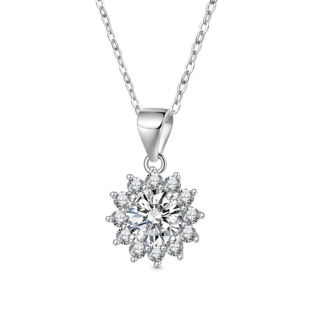 Gnoce Moissanite Sunflower Necklace Platinum-plated Silver Blend