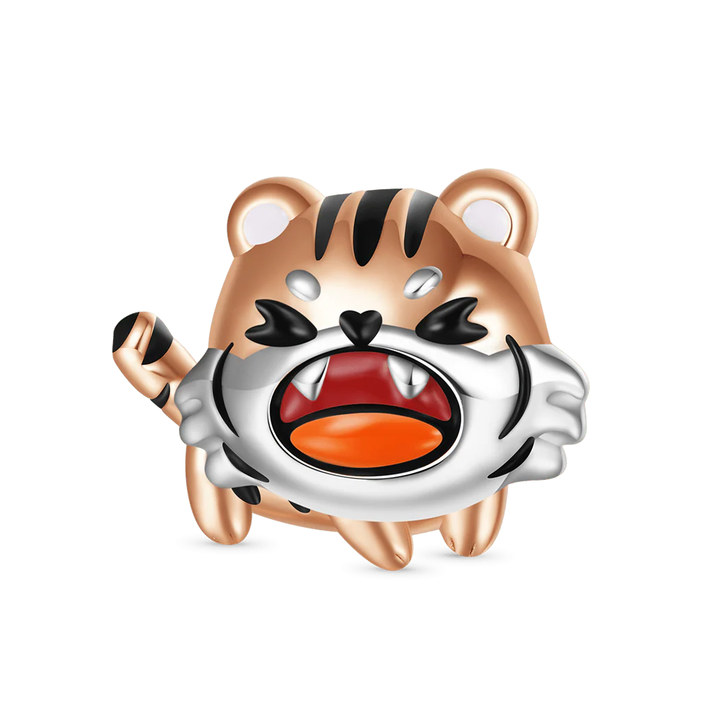 Gnoce Tora the Angy Tiger Charm Platinum-plated Silver Blend