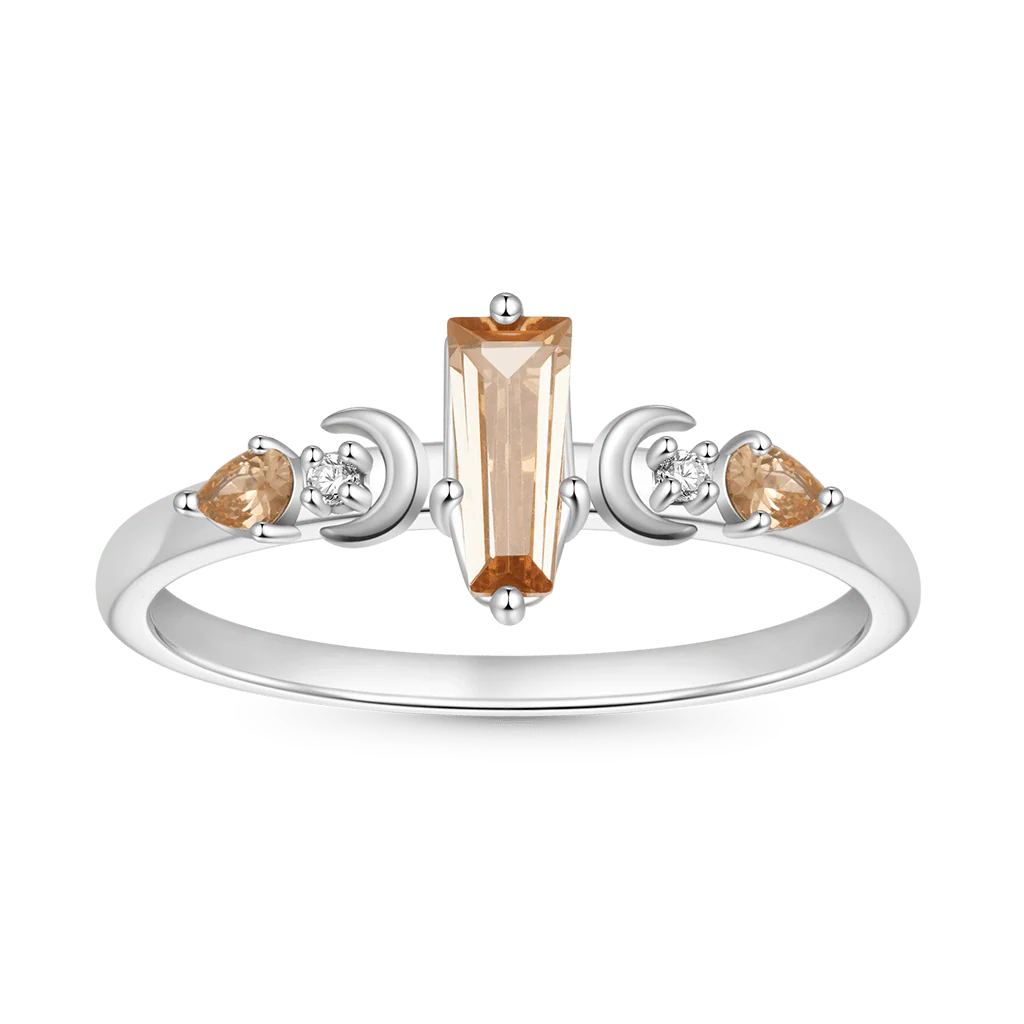 Gnoce Trapezoidal-cut Citrine Women's Ring Platinum-plated Silver Blend