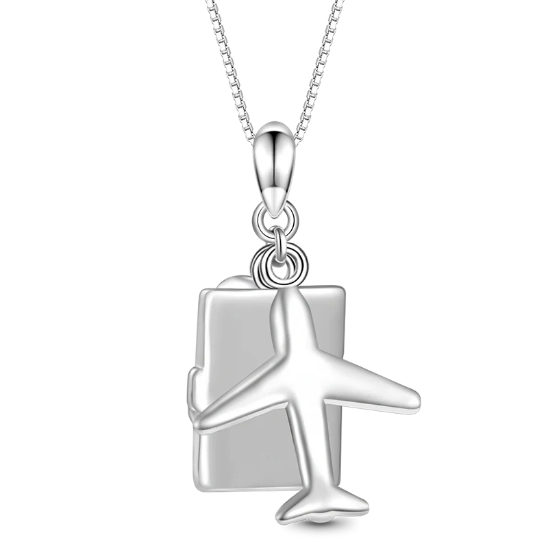 Gnoce Airplane, Passport & Conch Triple Necklace Platinum-plated Silver Blend - Image 2