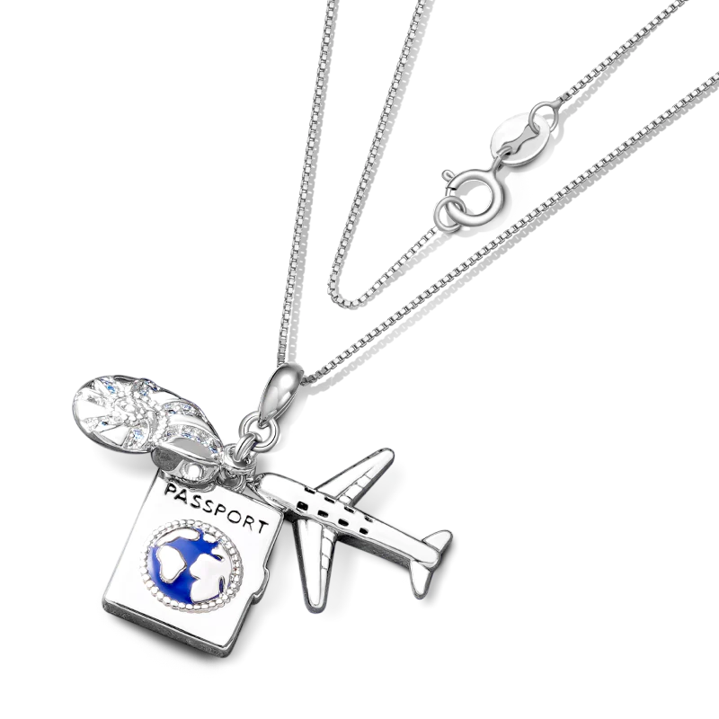 Gnoce Airplane, Passport & Conch Triple Necklace Platinum-plated Silver Blend - Image 3