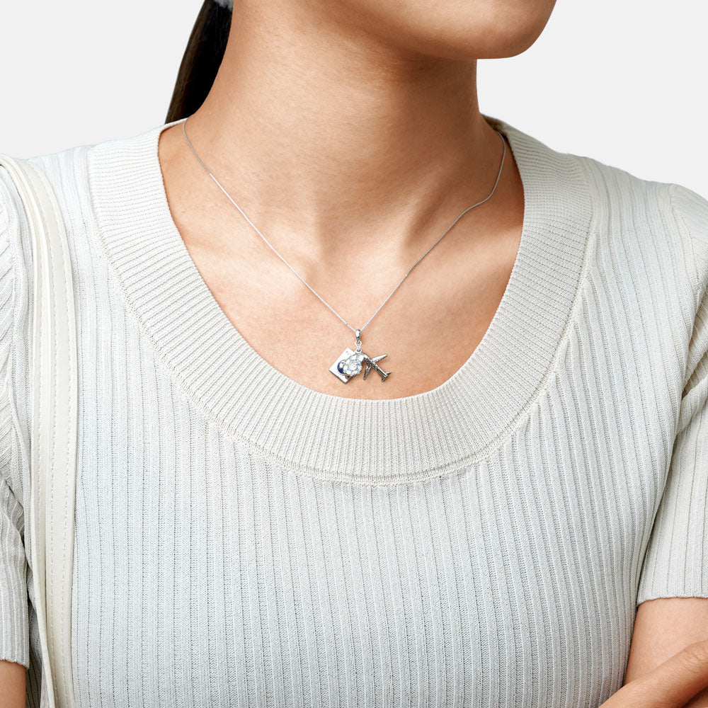 Gnoce Airplane, Passport & Conch Triple Necklace Platinum-plated Silver Blend - Image 4