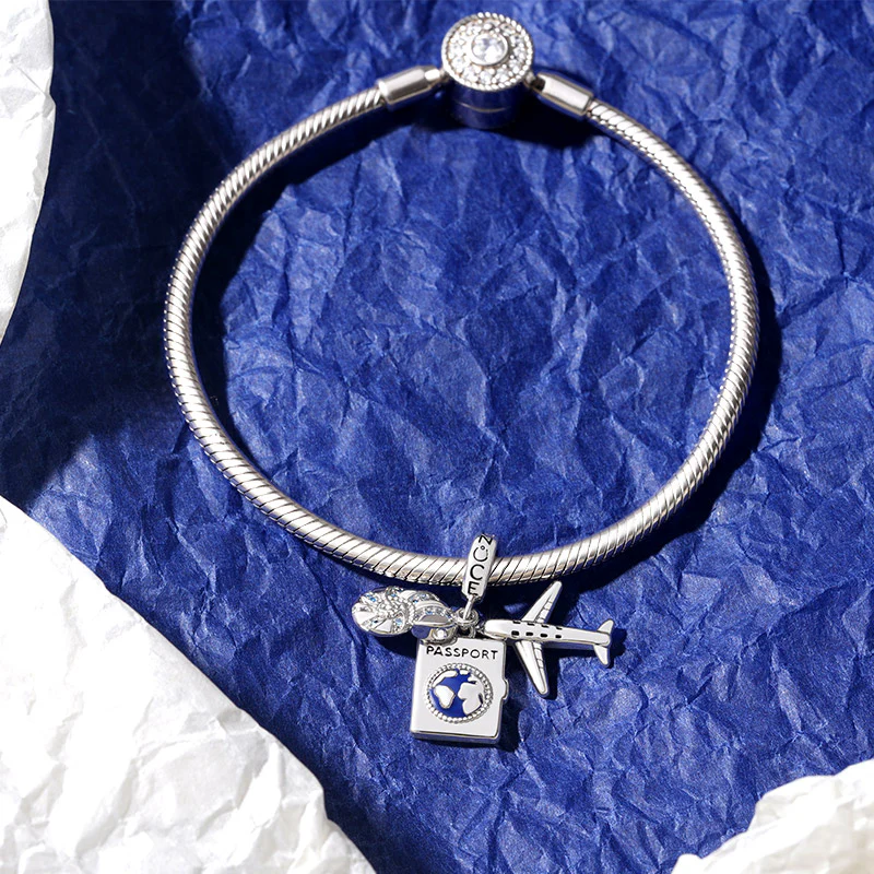 Gnoce Airplane, Passport & Conch Triple Charm Platinum-plated Silver Blend - Image 3