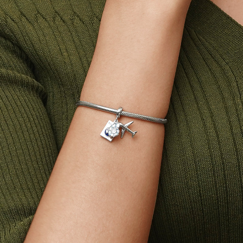 Gnoce Airplane, Passport & Conch Triple Charm Platinum-plated Silver Blend - Image 5