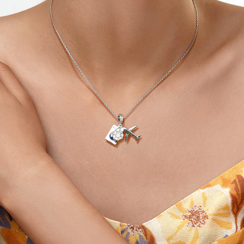 Gnoce Airplane, Passport & Conch Triple Charm Platinum-plated Silver Blend - Image 6