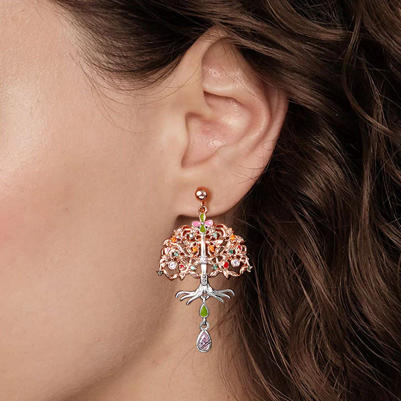 Gnoce Tree of Life Dangle Earrings Platinum-plated Silver Blend - Image 3