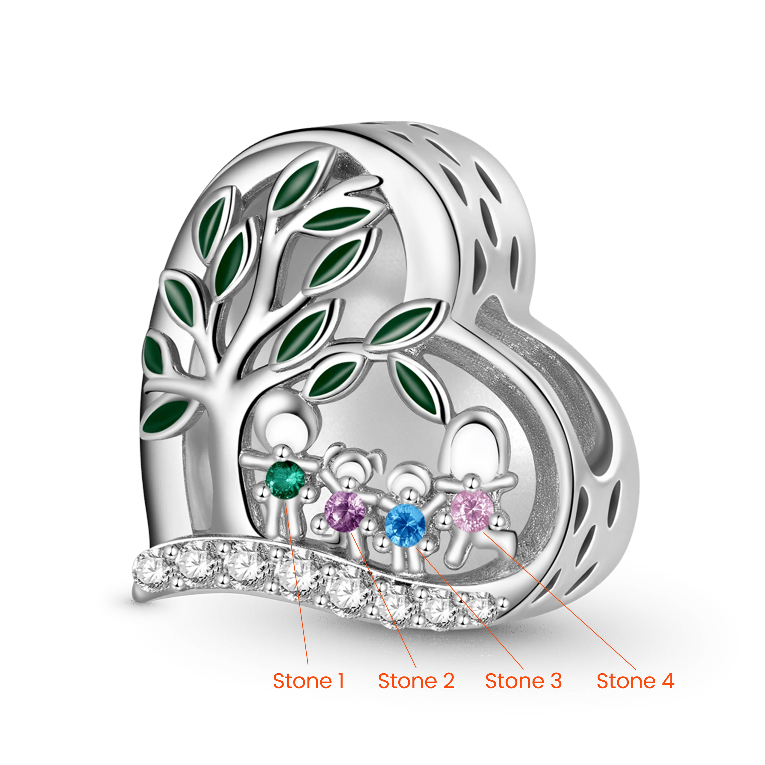 Gnoce Tree of Life Family Birthstone Photo Charm Platinum-plated Silver Blend - Image 3