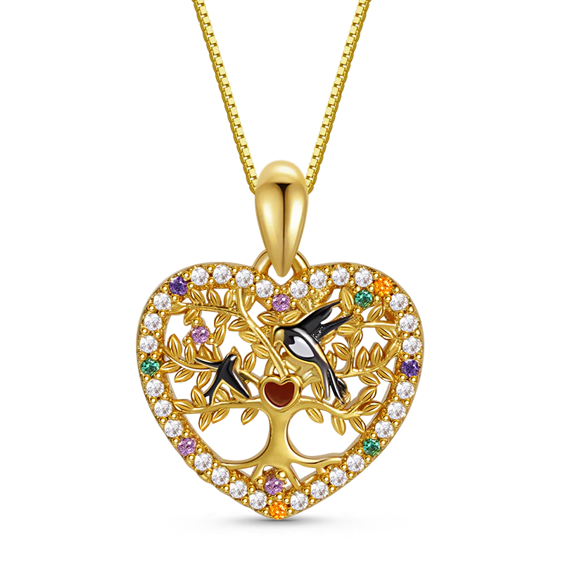 Gnoce Swallow Mom & Baby Tree of Life Necklace Platinum-plated Silver Blend