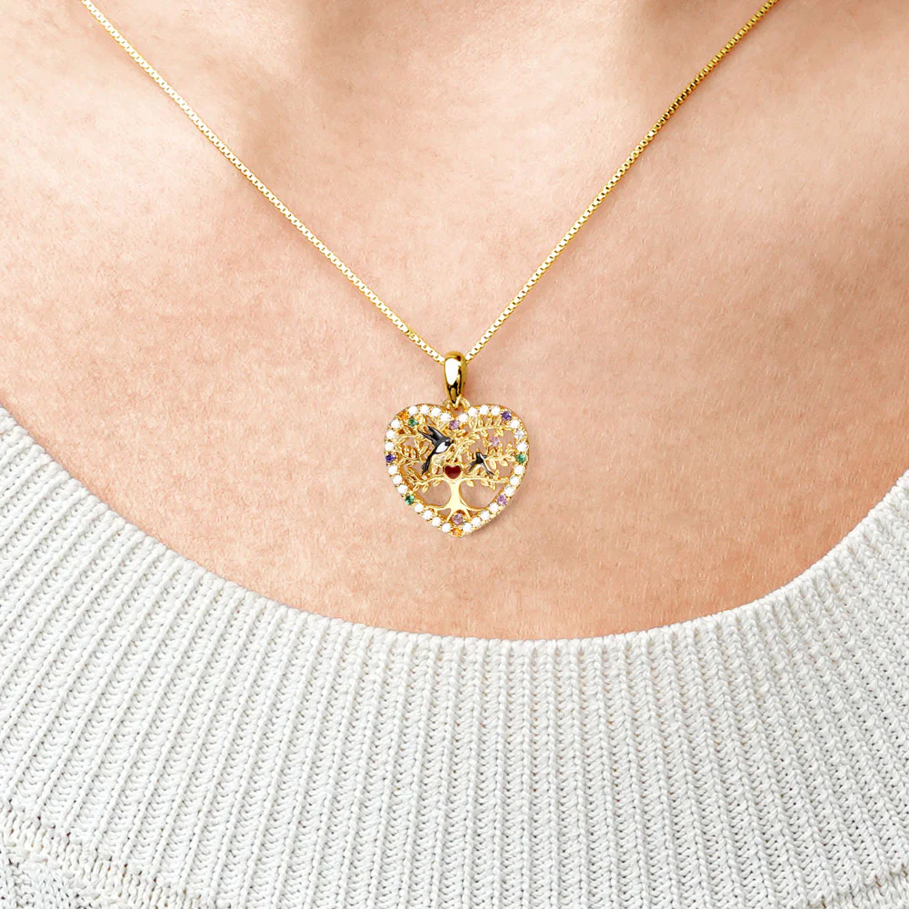 Gnoce Swallow Mom & Baby Tree of Life Necklace Platinum-plated Silver Blend - Image 4