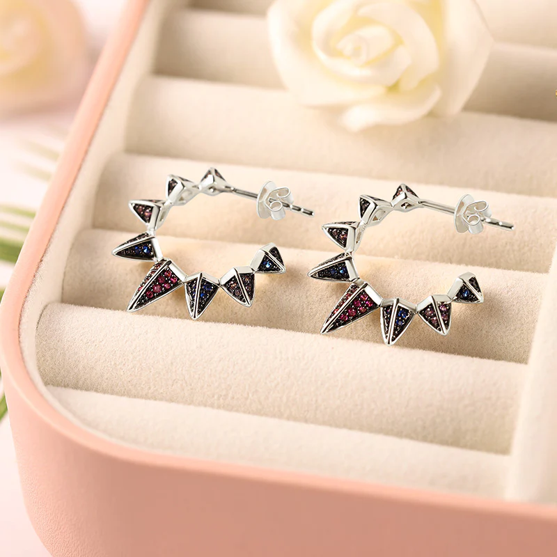 Triangle Black Hoop Earrings with Silver Plated Brass - Image 2