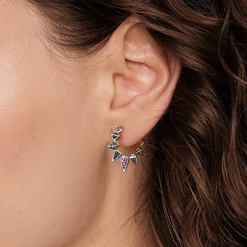 Triangle Black Hoop Earrings with Silver Plated Brass - Image 3