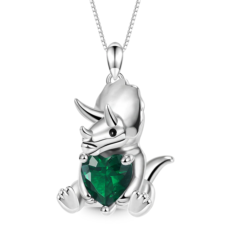 Gnoce Triceratops Embraces Heart Gem Necklace Platinum-plated Silver Blend