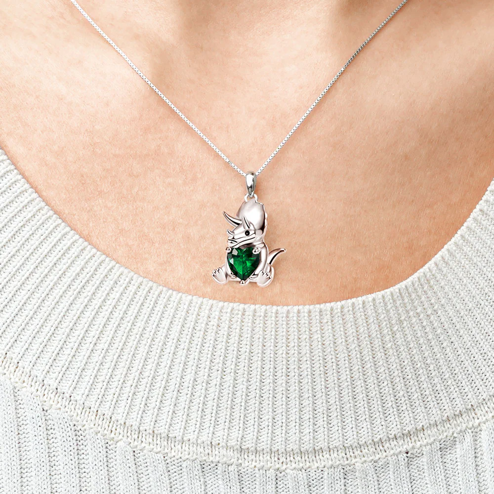 Gnoce Triceratops Embraces Heart Gem Necklace Platinum-plated Silver Blend - Image 4