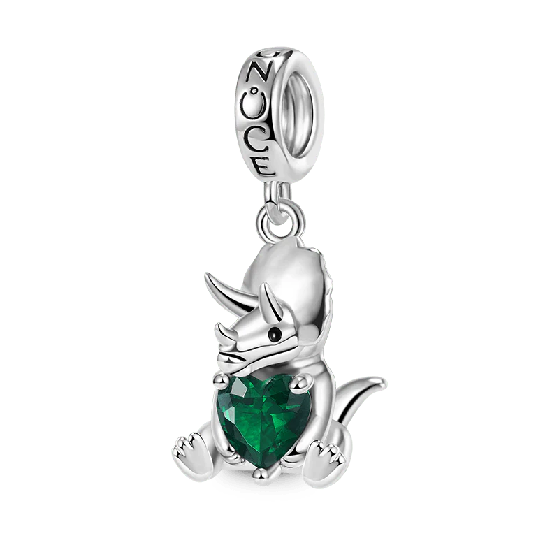 Gnoce Triceratops Embraces Heart Gem Charm Platinum-plated Silver Blend