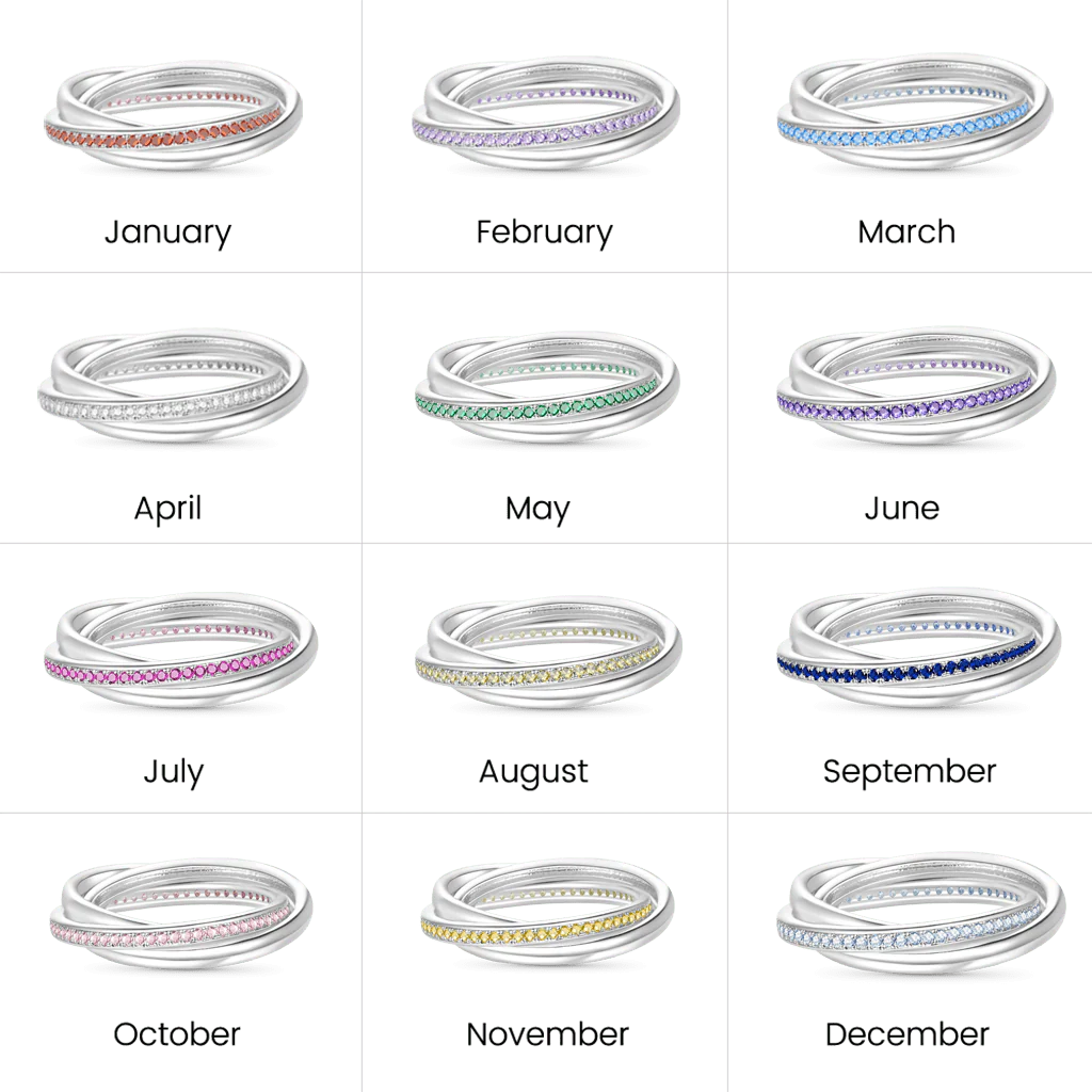 Gnoce Trinity CZ Birthstone Eternity Rings - Image 5