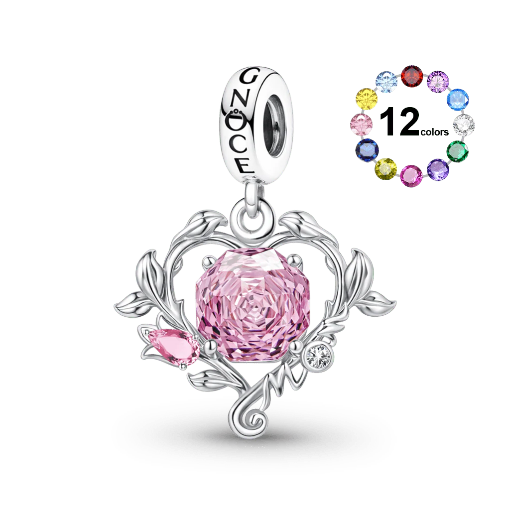 Gnoce Mother's Day Tulip Heart Birthstone Pendant Dangle Charm