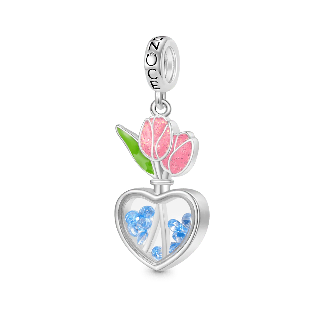 Gnoce Tulip Heart Charm Platinum-plated Silver Blend