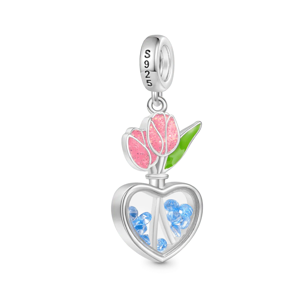 Gnoce Tulip Heart Charm Platinum-plated Silver Blend - Image 2