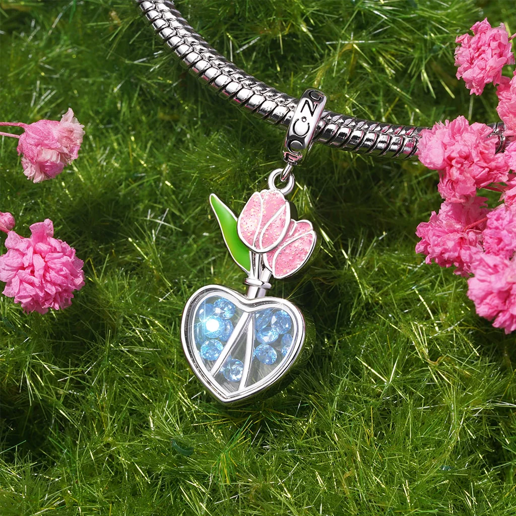 Gnoce Tulip Heart Charm Platinum-plated Silver Blend - Image 3