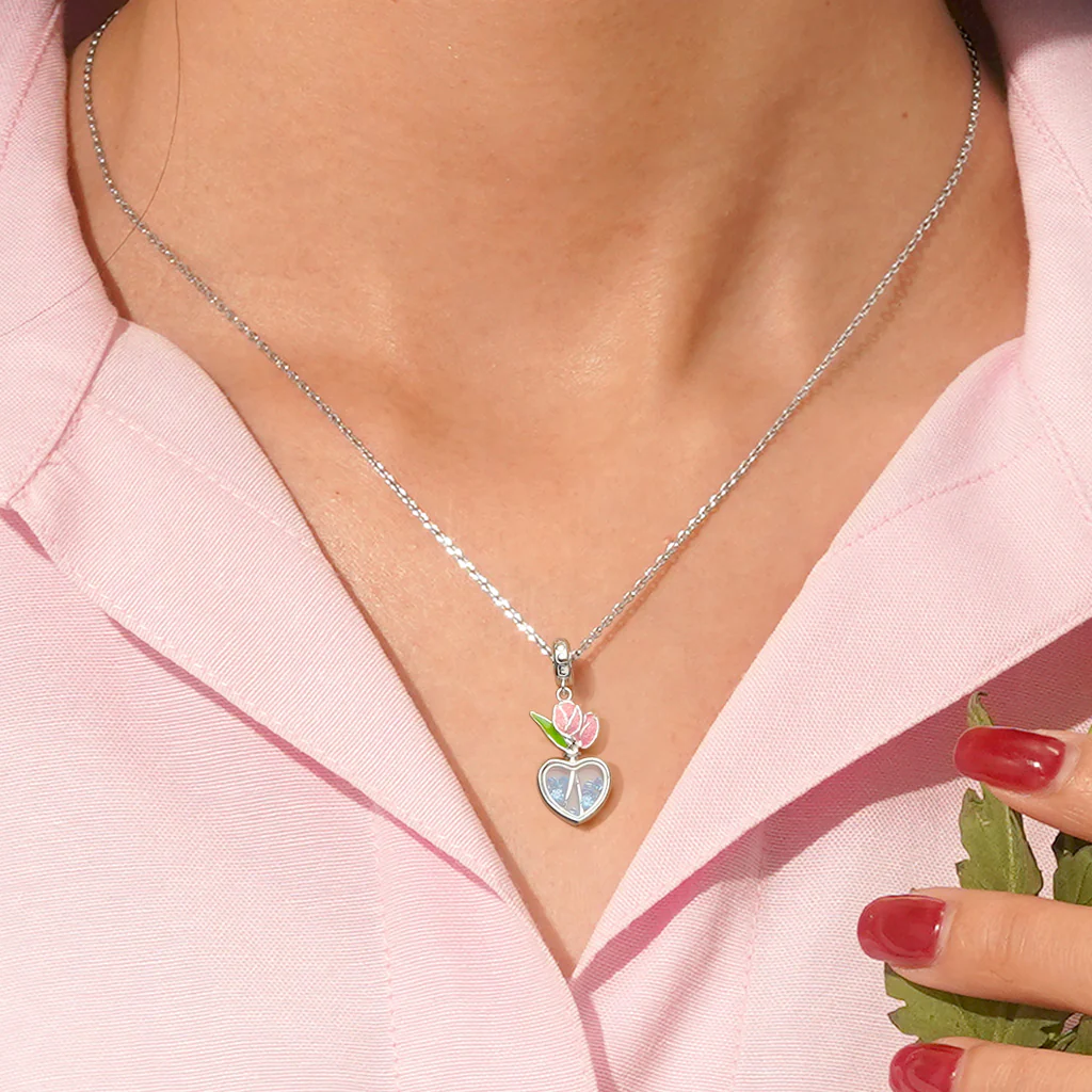 Gnoce Tulip Heart Charm Platinum-plated Silver Blend - Image 5