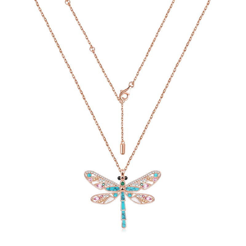 Gnoce Turquoise Dragonfly Necklace Platinum-plated Silver Blend - Image 2