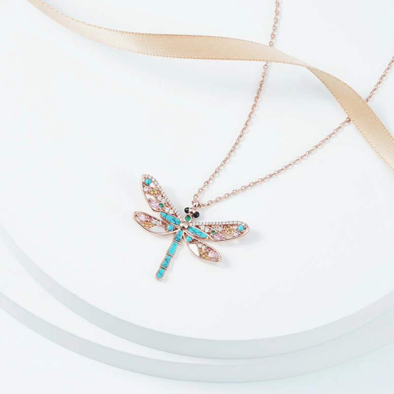 Gnoce Turquoise Dragonfly Necklace Platinum-plated Silver Blend - Image 3