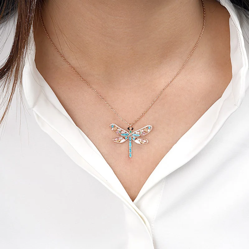 Gnoce Turquoise Dragonfly Necklace Platinum-plated Silver Blend - Image 4