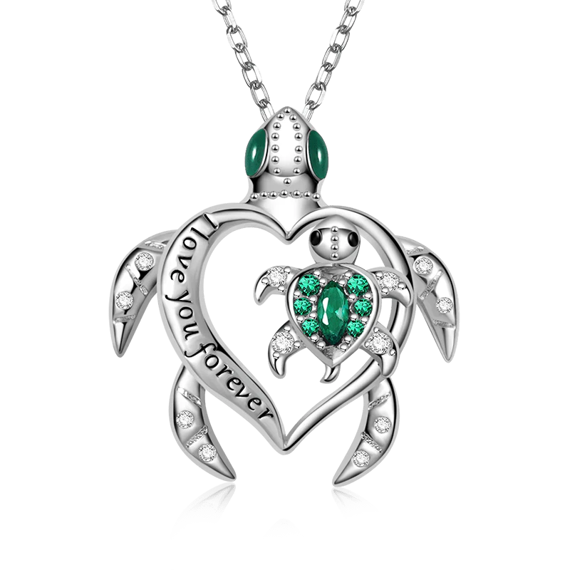 Gnoce Turtle "I Love You Forever" Necklace Platinum-plated Silver Blend