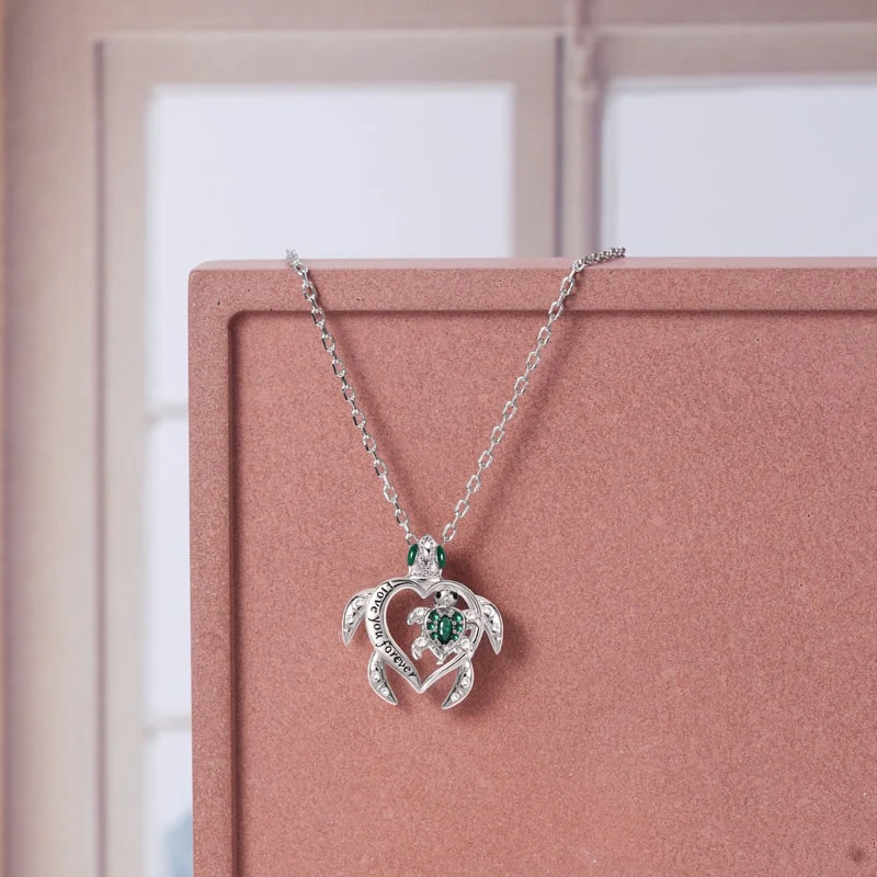 Gnoce Turtle "I Love You Forever" Necklace Platinum-plated Silver Blend - Image 3