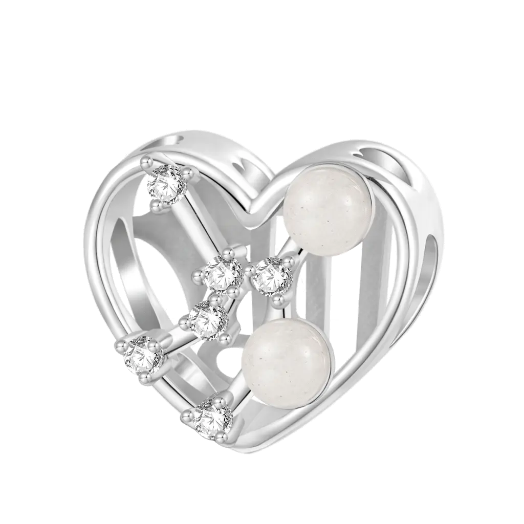 Gnoce Twelve Zodiac Signs Heart Glow-in-the-Dark Charm Platinum-plated Silver Blend