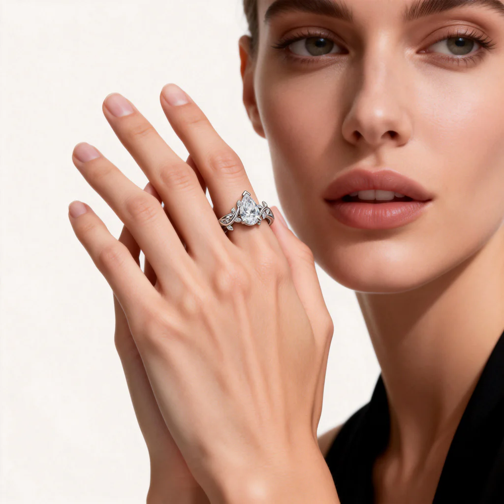 Gnoce Vintage Style Twig Pear-cut Engagement Ring - Image 3