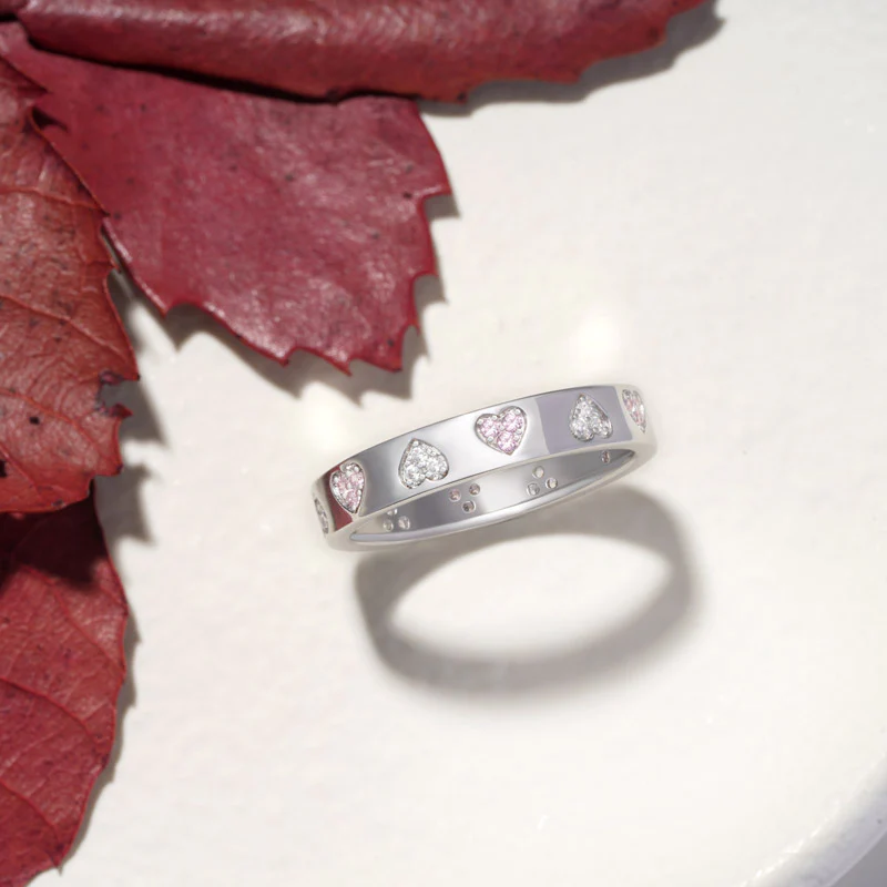 Gnoce Two Color Love Heart Band Ring Platinum-plated Silver Blend - Image 3