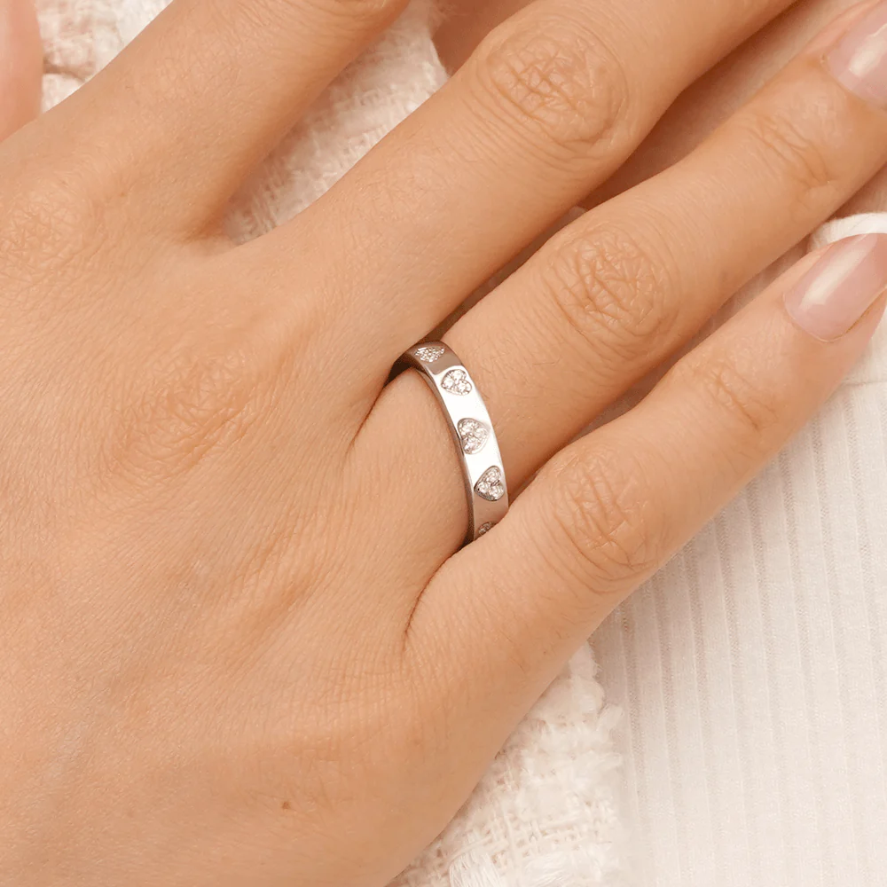Gnoce Two Color Love Heart Band Ring Platinum-plated Silver Blend - Image 5