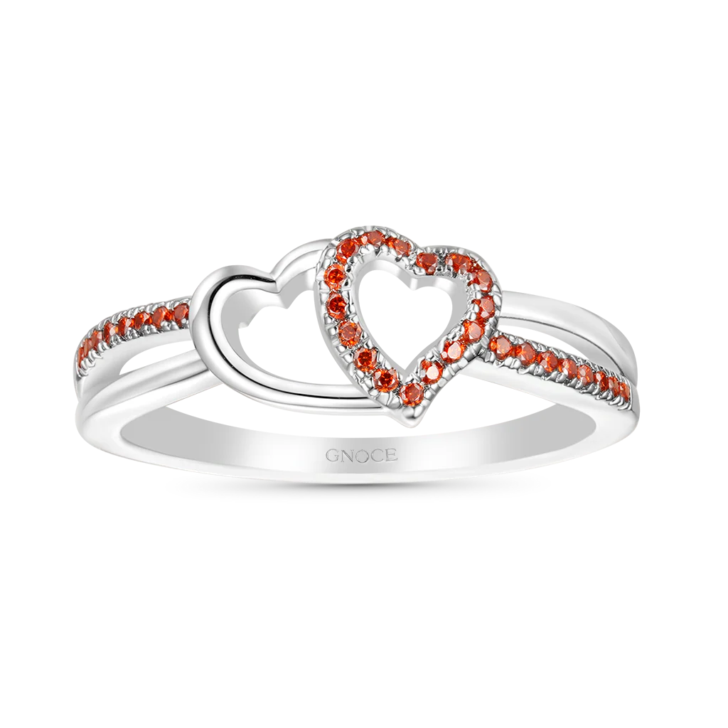 Gnoce Two Hearts Connect CZ Birthstone Band Ring - Image 2