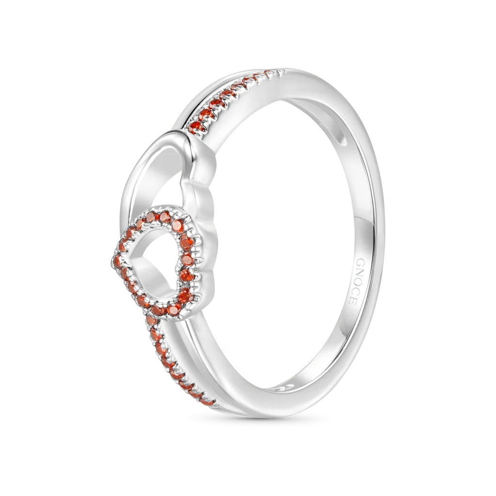 Gnoce Two Hearts Connect CZ Birthstone Band Ring - Image 3