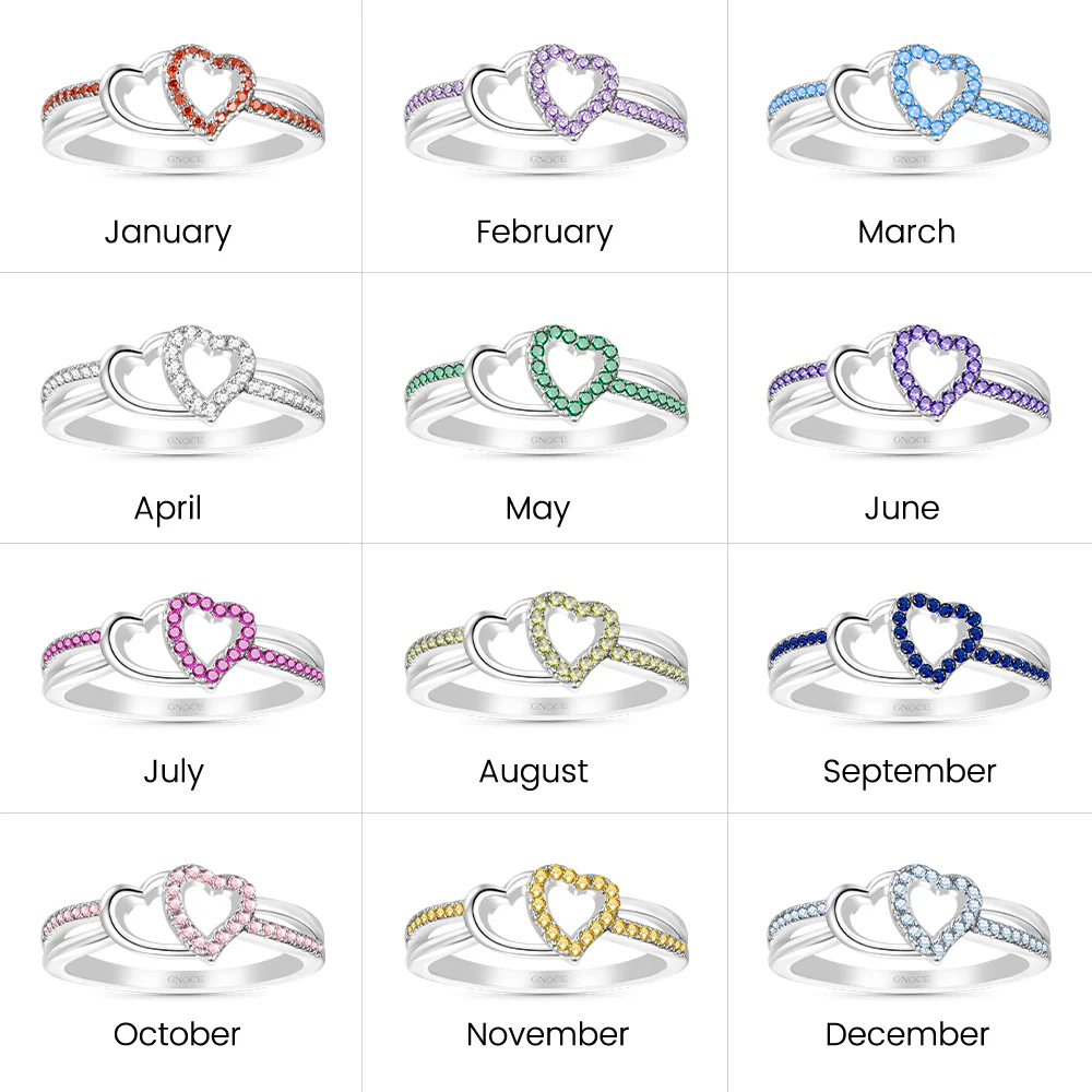 Gnoce Two Hearts Connect CZ Birthstone Band Ring - Image 4