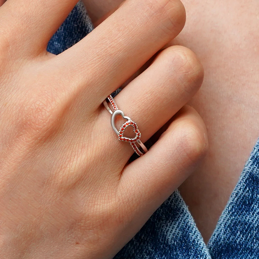 Gnoce Two Hearts Connect CZ Birthstone Band Ring - Image 7