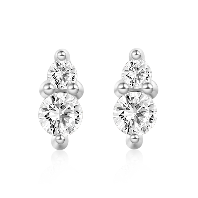 Gnoce Two Round Stone Stud Earrings Platinum-plated Silver Blend - Image 2