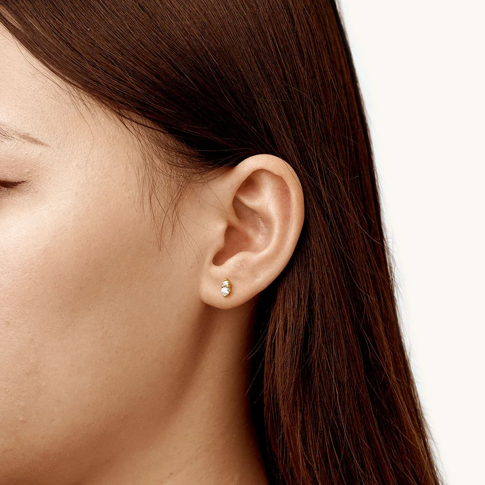 Gnoce Two Round Stone Stud Earrings Platinum-plated Silver Blend - Image 5