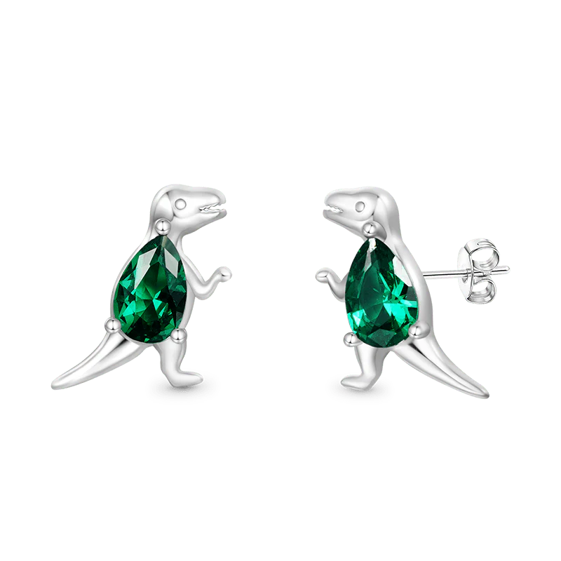 Gnoce Sparkling Tyrannosaurus Rex Stud Earrings Platinum-plated Silver Blend