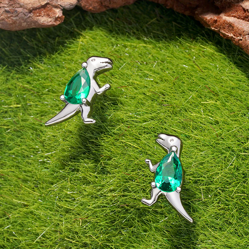Gnoce Sparkling Tyrannosaurus Rex Stud Earrings Platinum-plated Silver Blend - Image 3