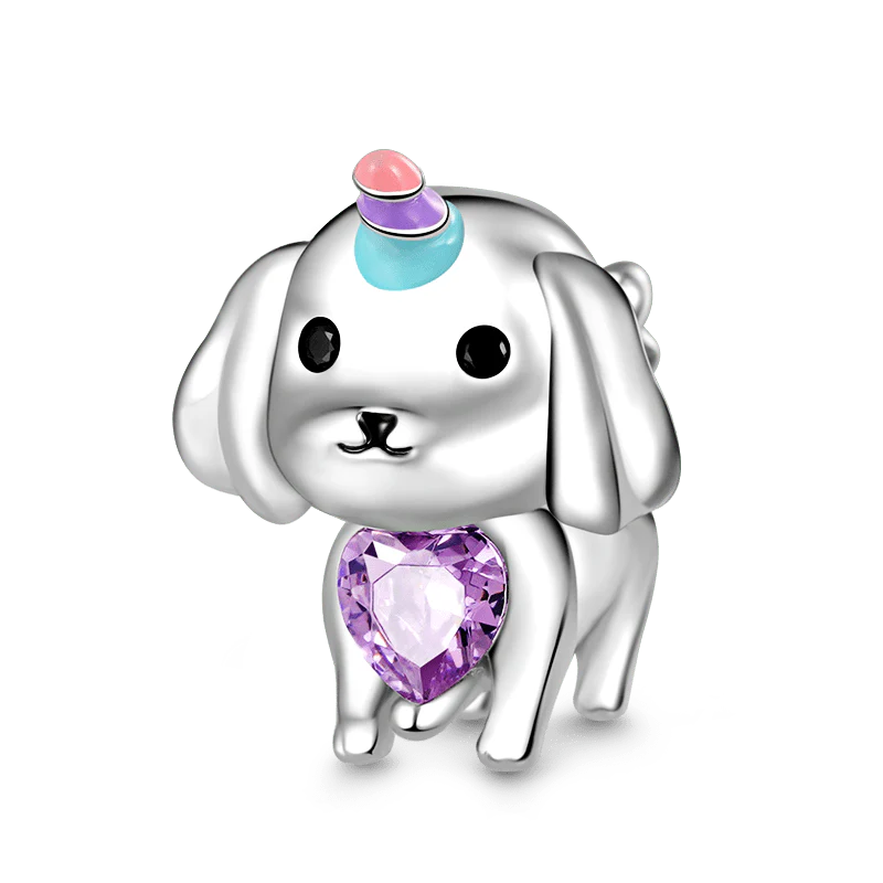 Gnoce Unicorn Dog Embraces Heart Gem Charm Platinum-plated Silver Blend