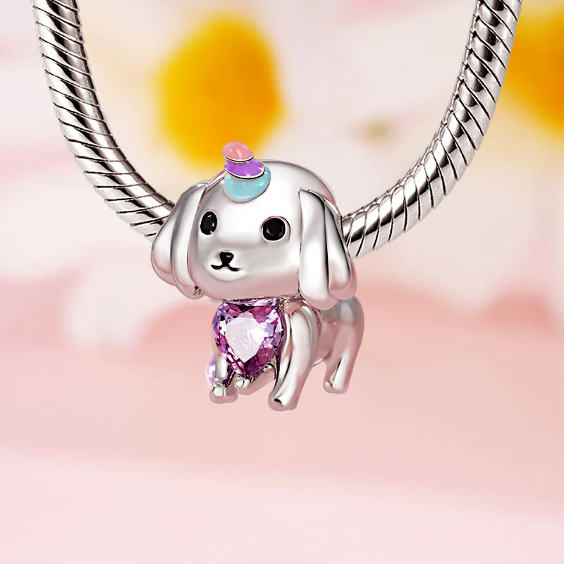 Gnoce Unicorn Dog Embraces Heart Gem Charm Platinum-plated Silver Blend - Image 3