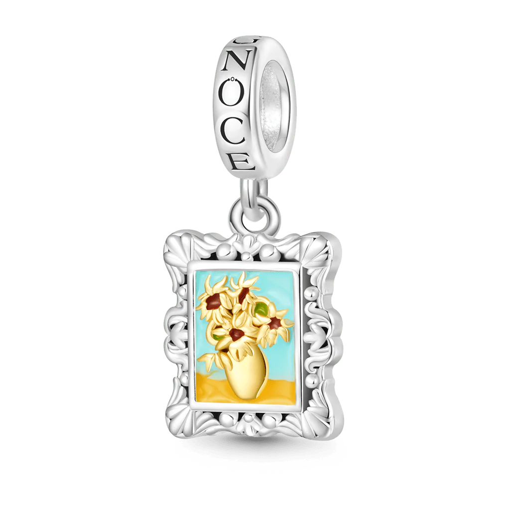 Gnoce Van Gogh Sunflowers Frame Charm Platinum-plated Silver Blend